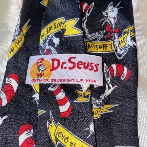Mens Vintage Dr Suess  Hats off to Dad Silk Tie - Picture 3 of 6